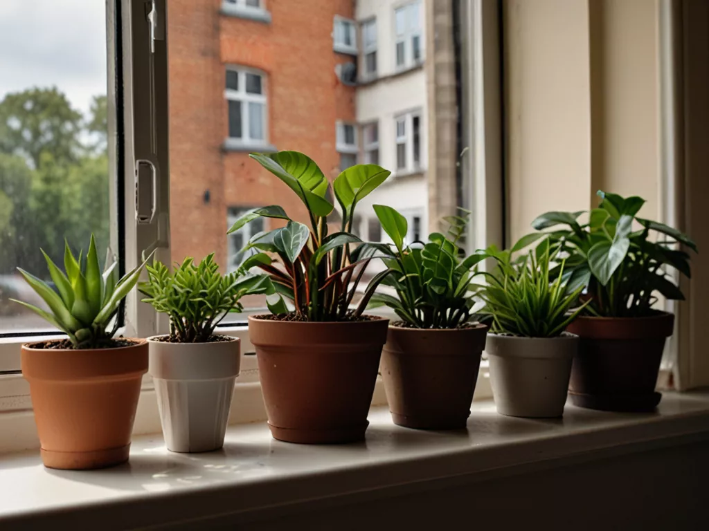 Various house plants arranged on a windowsill