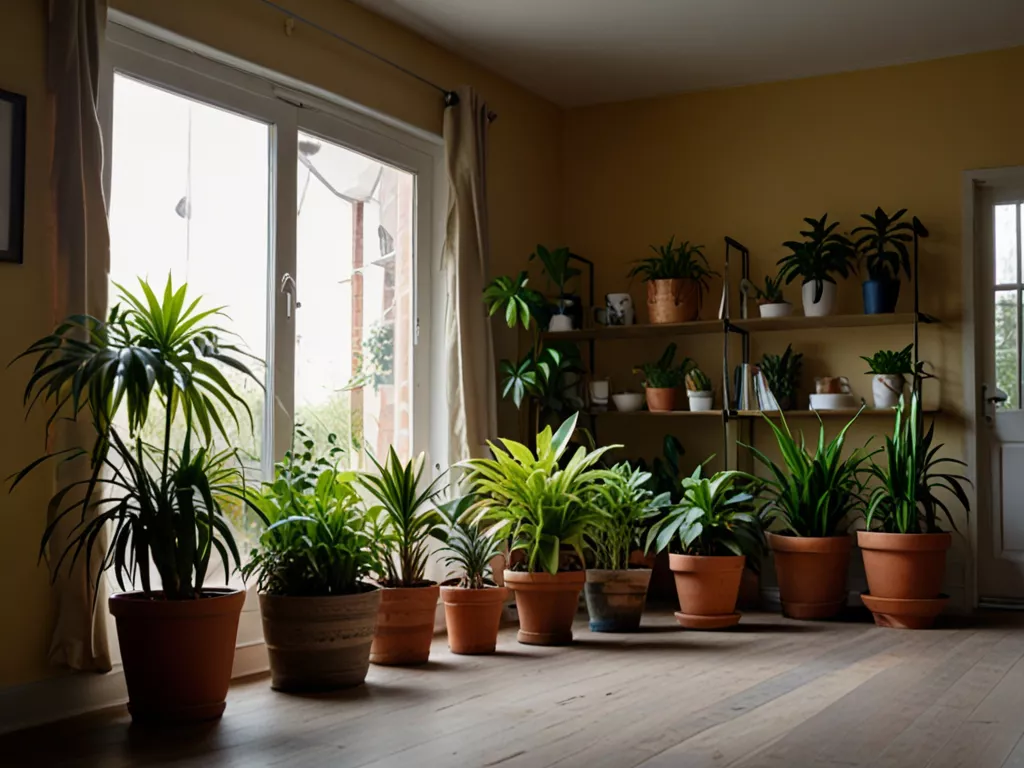 Various house plants arranged by light requirements